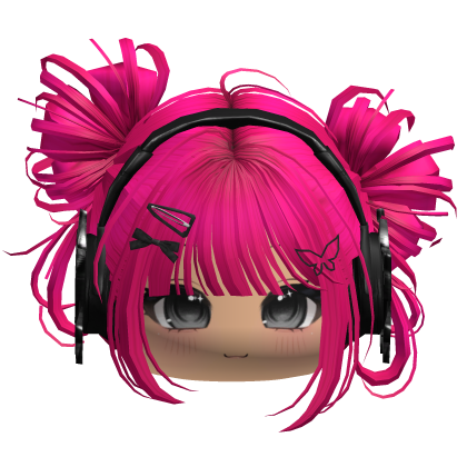 Messy Cute Pink Buns W/ Headphones & Chibi Face Roblox item