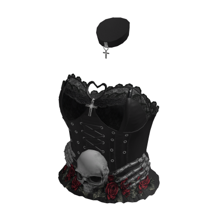 Goth Skull Rose Corset (Black)