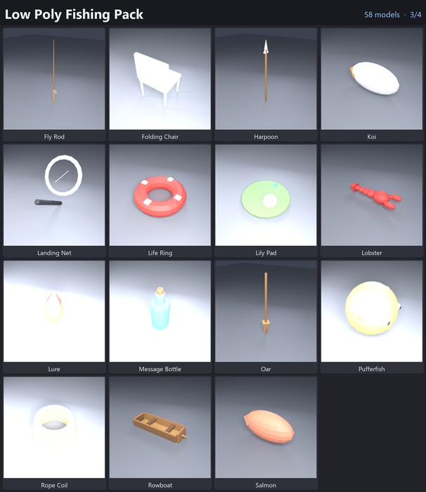 Low Poly Fishing Pack x58 preview 3