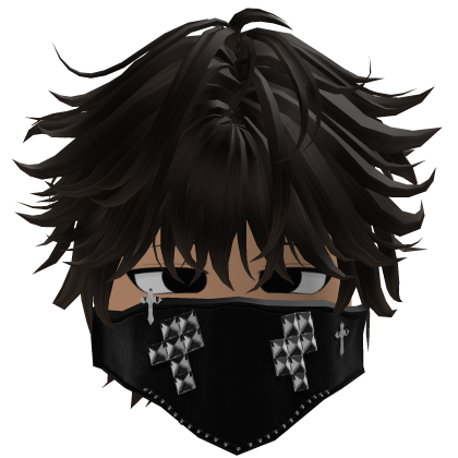 dark brown messy emo boy hair + black mask Roblox item