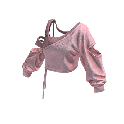 Pink Cropped Off Shoulder Grunge Top