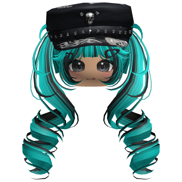 Black&Teal Skull Y2K Cap Twirly Hair