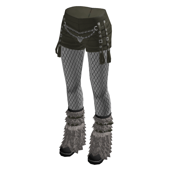 Emo Chain Shorts w/ Fishnets & Fur Boots (Green)