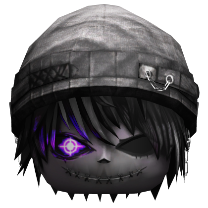 Black Messy Hair w Silver Grey Grunge Robot Beanie