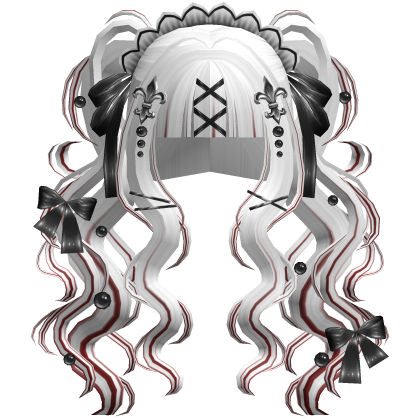 Gothic Doll Curly Pigtails & Ribbons White w/ red