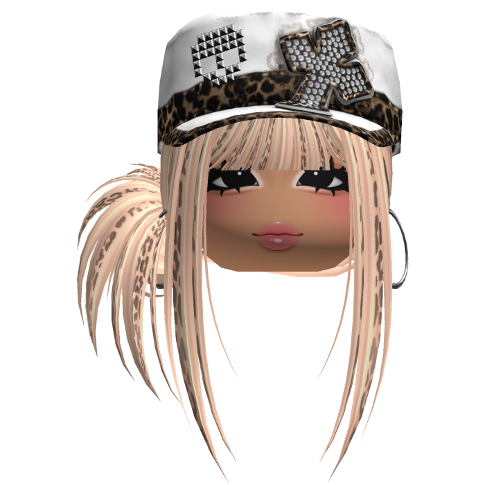 Gyaru Side Bun Hair w/ Cheetah Cap & Earrings
