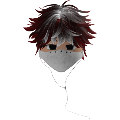 Cute Emo Boy Headphones Mask white Y2K ( red )