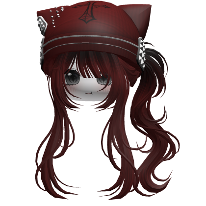 Messy Ponytail W/ Punk Kitty Cap Dark Red Roblox item
