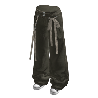 Baggy Pants with Long Waist Tie (Olive)