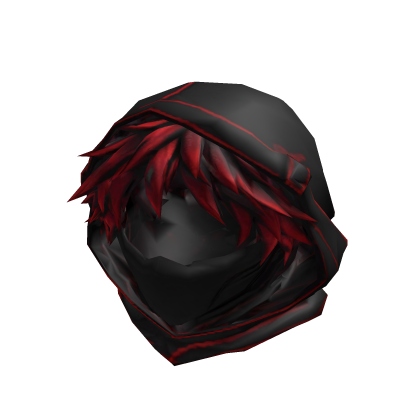 black hood with red hairs and half mask Roblox item