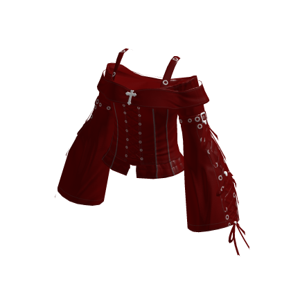 Y2K Goth Lace Up Top w/ Sleeves Red thumbnail