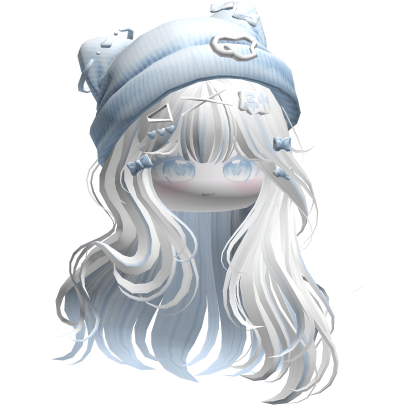 Cute Anime Girl Hair w/Cat Beanie (White&Blue) Roblox item