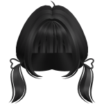 Long Black Bangs w/ Cute Short Heart Pigtails