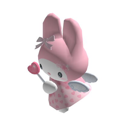 Holdable angel bunny plushie w heart pink ribbons