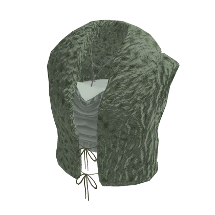 Y2K Fur Jacket w/ Cami Top & Chain (Green)