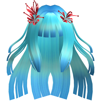 Tropical Blue Long Windy Hime Hair w/ Spider Lily