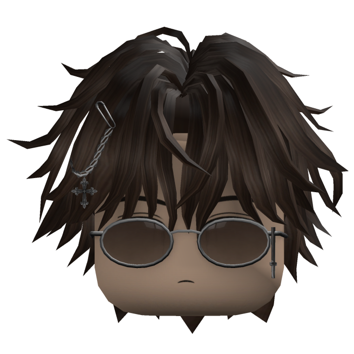 Messy Hair w/ Glasses & Chain (Dark Brown)