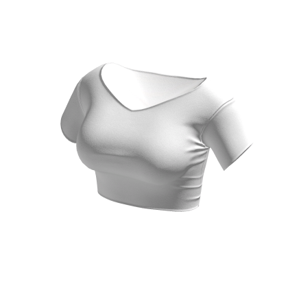 ℛ Simple V-Cut Crop Top White Tight Tee Shirt thumbnail