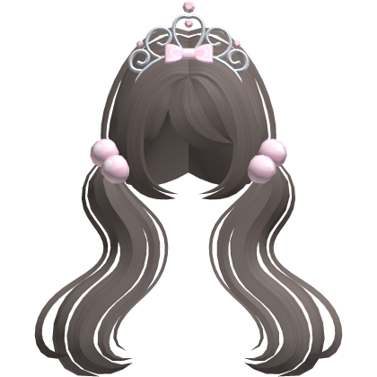 ♡ cute ash long wavy tiara pigtails Roblox item