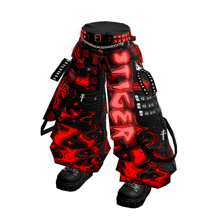 🔆 Red and Black Cyber Baggy Jeans [Emissive]