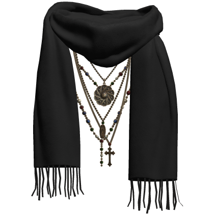 Black Thrifted Scarf w/ Rosary Chains