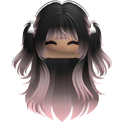 Long wavy girl hair pigtails w bows (Black/Pink) Roblox item