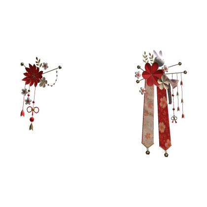 Red & Gold Japanese Kanzashi Flower Hair Clips
