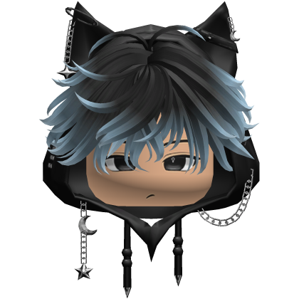 Cute Black and Blue hair Y2K cat-ear hoodie anime Roblox item