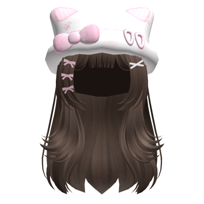 Brown Layered Kawaii Hair w/ Fluffy Kitty Beanie ♡ Roblox item