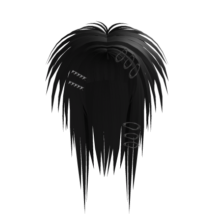 messy long gothic scene emo hair black Roblox item
