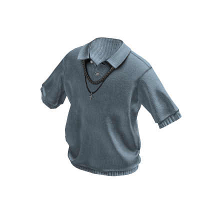 Buttoned Up Shirt W/ Chains (Blue) thumbnail