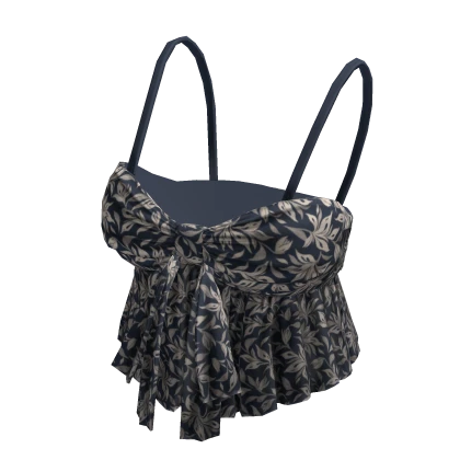 Y2K Floral Bow Babydoll Top - Navy Roblox item render