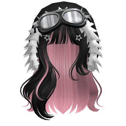 Pink&Black long anime hair w/ Y2K Hood Goggles Roblox item
