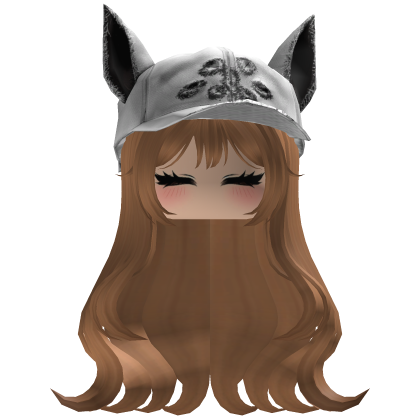 Fluffy emo caramel hair white cat cap y2k
