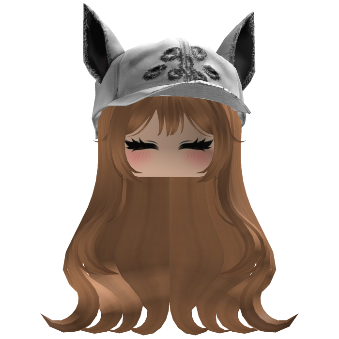 Fluffy emo caramel hair white cat cap y2k