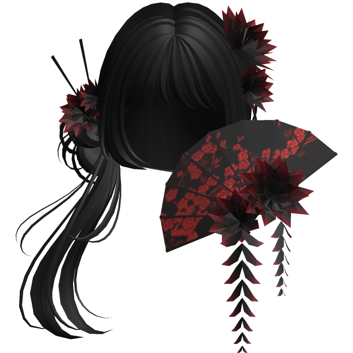 Side Ponytail w/ Cherry Blossoms & Fan