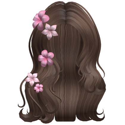 Summer Waves Hair w/ Pink Flowers (Brown) Roblox item