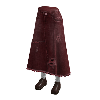 Y2K Denim Maxi Skirt w/ Shoes & Socks (Red)