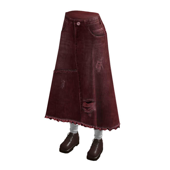 Y2K Denim Maxi Skirt w/ Shoes & Socks (Red)