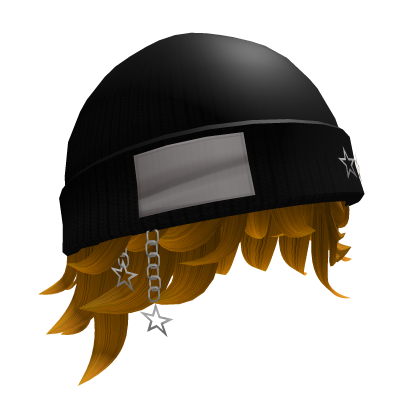 Y2K Black Beanie Stars with Golden Yellow Hair Roblox item