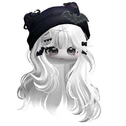 Lush Straight Hair w/ Bat Beanie (White) Roblox item