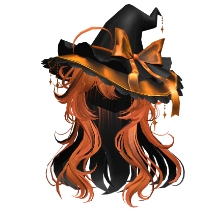Anime Girl Hair w/Witch Hat (Orange&Black)