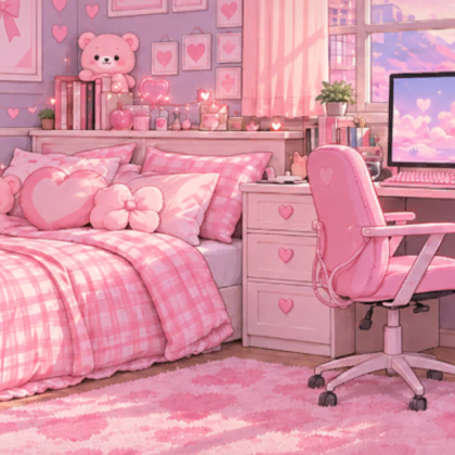 Cute Pink Kawaii Soft Girl Gaming Room Background