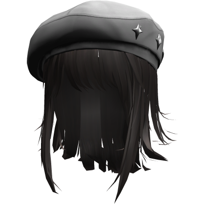 Dark Brown Wolfcut w/ White Y2k Star Beret Roblox item