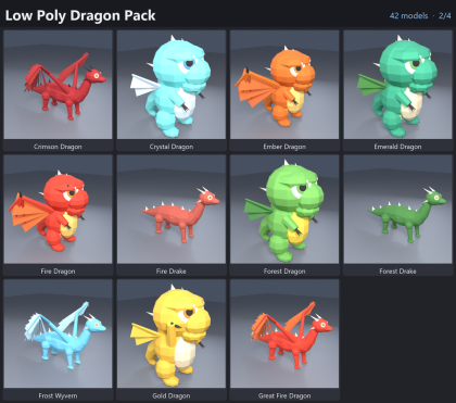 Low Poly Dragon Pack Fire Ice Wyvern x41 preview 2