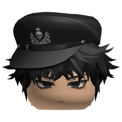 Black Messy Emo Boy Hair Skull Military Cap