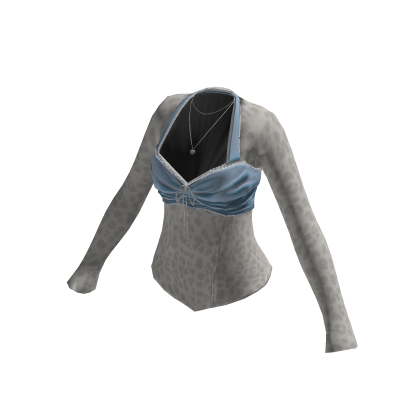 Y2K Leopard Twist Top w/ Necklace (Blue)
