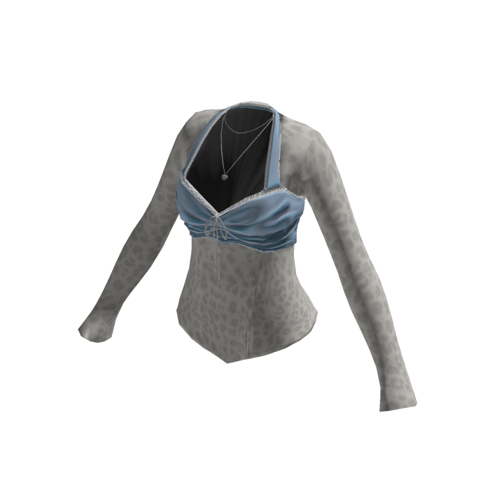 Y2K Leopard Twist Top w/ Necklace (Blue)