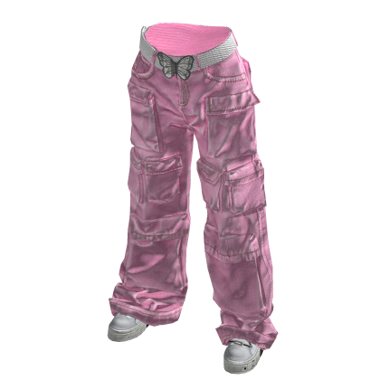 Pink Y2K Diamond Gem Belt Cargo Pants
