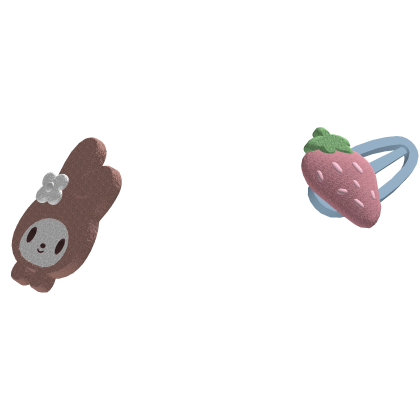 ୨୧: Cute Blue Hairclip with Strawberry and Bear